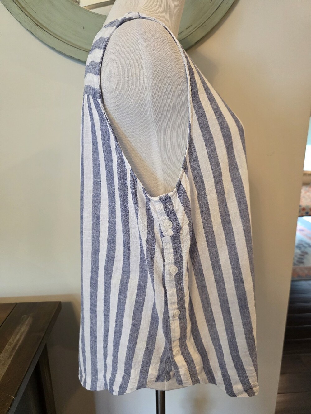 Beach Lunch Lounge Size Large Striped Top Nautical Coastal Linen Cotton Beachy - Picture 4 of 9